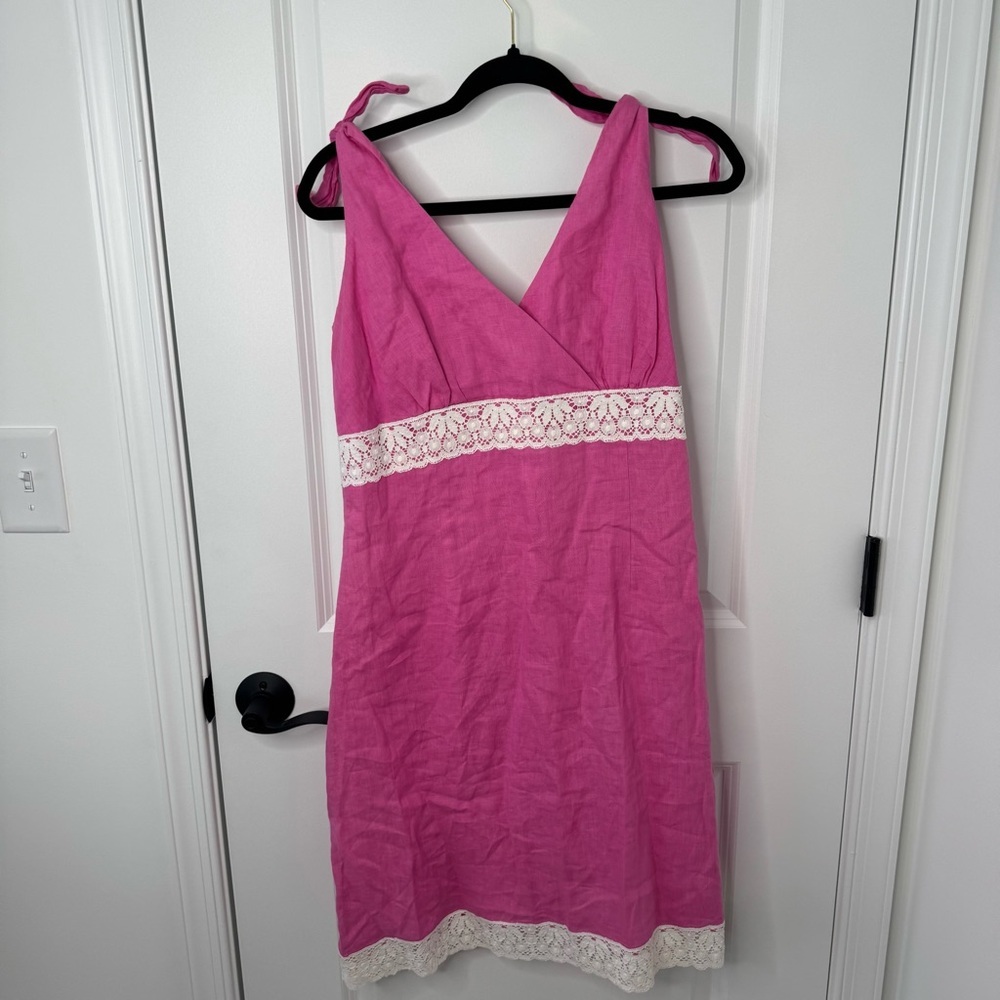 Lilly Pulitzer y2k linen pink lace mini dress 12